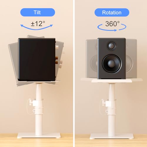 Suptek Free-Standing Speaker Stand Desktop Set, 9.6 x 8.8 inch Trays, Height Adjustment and Tilt, Universal Audio Holders for Computer and Bookshelf Speakers, Elevated Sound, 2 Pack, White, SDM001TW - color: White