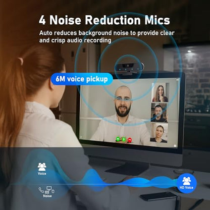 1080P Webcam with Built-in Microphone, W2N Web Cam, Privacy Cover, 75° FOV, Noise Cancellation, Plug & Play Web Camera for Computer, USB Webcam for Pc, Laptop, Desktop, Mac - color: 2K/75°FOV