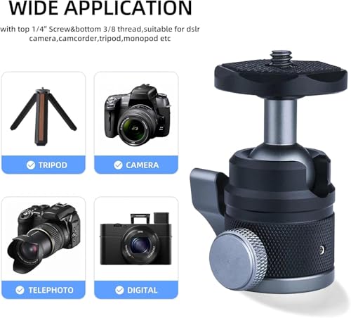 Mini Ball Head with 1/4" Screw 3/8" Thread Mount Adapter 360 Degree Rotatable Aluminum Tripod Head for DSLR, Monopod, Phone, Gopro, Camcorder, Max Load 9.9lbs/4.5kg - size: Lightweight 9.9/lb