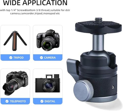 Mini Ball Head with 1/4" Screw 3/8" Thread Mount Adapter 360 Degree Rotatable Aluminum Tripod Head for DSLR, Monopod, Phone, Gopro, Camcorder, Max Load 9.9lbs/4.5kg - size: Lightweight 9.9/lb
