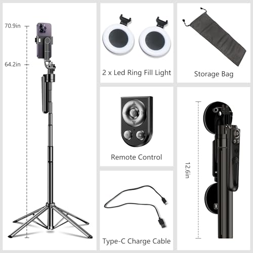 Auto Face Tracking Tripod for iPhone with Light, No APP Needed 70.9" Phone Camera Tripod Stand 360 Rotation Selfie Stick Follows Your Movement with Remote for Content Creator Vlog Live Stream - size: Tracking Tripod with 2 Ring Light