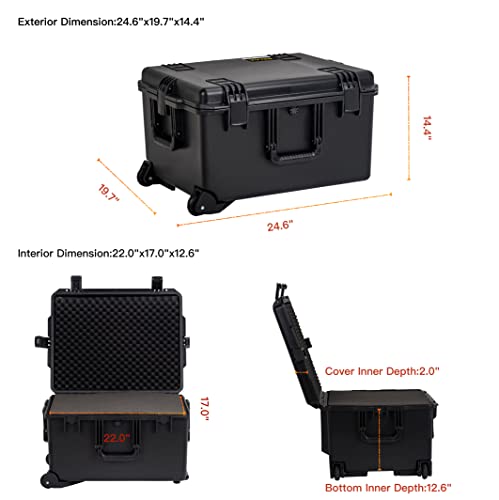 MEIJIA Premium Waterproof Rolling Hard Camera Case,Hard Protective Case with customizable fit foam and wheels,Full Protection with Light&Convenient Design,Elegant Black (24.6"X19.7"X14.4") - size: 24.6"X19.7"X14.4"
