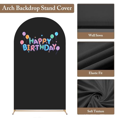 Toolterritary Set of 3 Metal Arch Backdrop Stand with Cover Set, (7.2FT, 6.6FT, 6FT Wedding Arch and Cover Set), Backdrop Arch for Party, Baby Shower, Birthday, and Graduation Ceremony - color: Black, size: 7.2ft+6.6ft+6ft