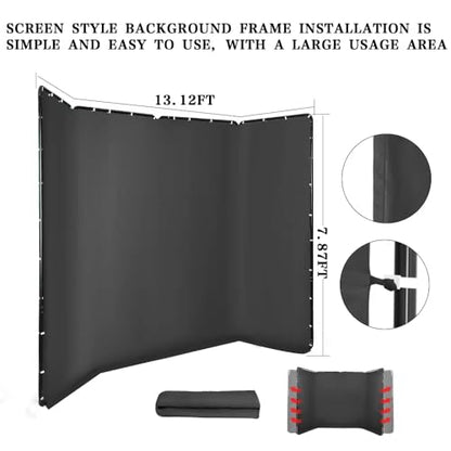13.12ft * 7.87ft Portable Black Screen Large Screen Cutout Background wall Photography Backdrop Black Screen Support System, Suitable for Live Streaming, Character Shooting, Weddings, Video Studios