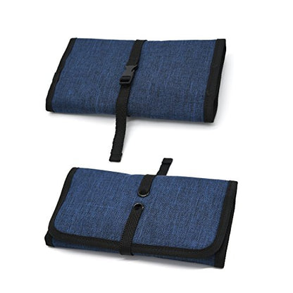 Patu Roll Up Electronics Accessories Travel Gear Organizer Case, Portable Universal External Batteries Hard Drives Cables Cosmetics Kit Bag, Navy - color: Navy
