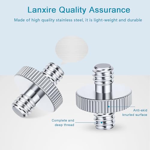 1/4" Male to 1/4" Male Threaded Tripod Screw Adapter, Double Head Stud Mounting Thread Converter for Camera, Monitor, LED Light, Microphone, Shoulder Rig - 2 Packs