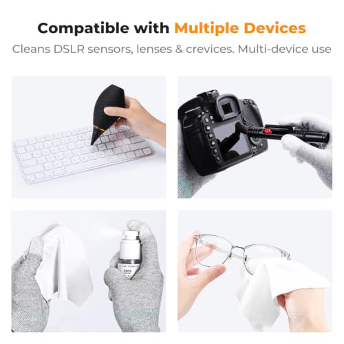 K&F CONCEPT 10-in-1 Camera Lens Cleaning Kit for DSLR Camera Lens Filter Cell Phones with Advanced Silicone Air Blower*1+Short Nozzle*1+Long Nozzle*1+Cleaning Cloth*6+Cleaning Pen*1+15ML Cleaner*1