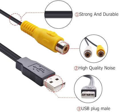 USB to 3RCA Cable,USB A 2.0 Male to 3 RCA Female Cable,AV Composite Adapter Cord for PC,Mac,DVR,HDD,DVD Player,Set Top Box,AV System,Home Theater Video Audio Transfer