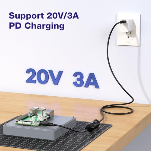 RIITOP USB Type-C On Off Switch Cable [3.3ft], USB 3.1 C to C Cable with Switch Support Video/Data and 20V/3A PD Fast Charging [10Gbps]
