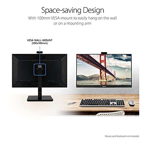 ASUS 27” 1080P Video Conference Monitor (BE279QSK) - Full HD, IPS, Built-in Adjustable 2MP Webcam, Mic Array, Speakers, Eye Care, Wall Mountable, Frameless, HDMI, DisplayPort, VGA, Height Adjustable - style: 27" Webcam Mic Array