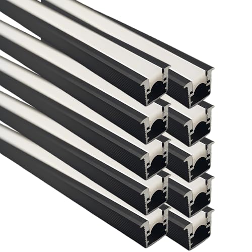 JARBIH 10PACK 1M Led Aluminum Profile, 10x10mm U Type Aluminum Channel Diffuser with Milky Silicone Cover, Kitchen Cabinet Closet Lamp LED Strip Shelf Light Channel Holder(Black) - color: Black, size: 10PACK