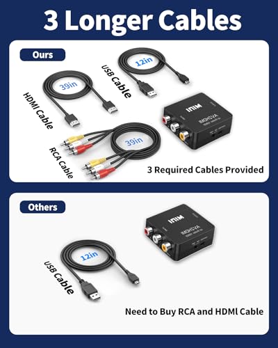 RCA to HDMI Converter, RCA to HDMI Adapter, 1080P Mini Composite CVBS AV to Hdmi Video Audio Converter Adapter for N64 Wii PS2 PS3 Xbox VHS(Only for TV with HDMI Port) - color: Converter (with RCA and HDMI Cables)
