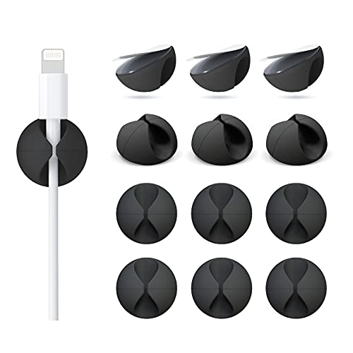 12 Pack Cable Clips, Znben Cord Organizer Holder Adhesive Cable Management Charger Wire Holder Clips for Desk, Home, Office, Car, Cubicle, Nightstand Black - color: Black, size: Small