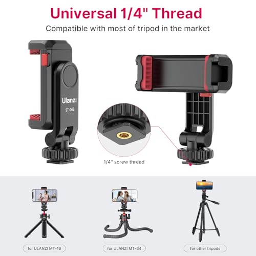 Phone Tripod Mount Holder for iPhone - ULANZI ST-06S Camera Hot 2 Cold Shoe Phone Mount Compatible for iPhone Android Sony Canon DJI Ronin S/SC Zhiyun Gimbals