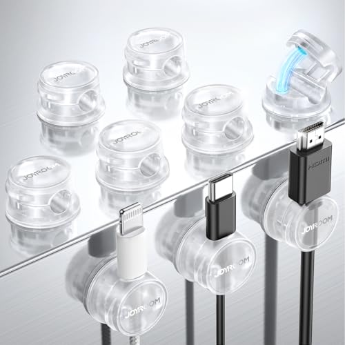 9 Pack Magnetic Cable Clips [Cable Smooth Adjustable] Cord Holder, Under Desk Cable Management, JOYROOM Adhesive Wire Holder Keeper Organizer for Home Office Desk Phone Car Wall Desktop Nightstand - color: Clear