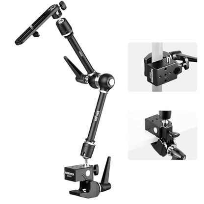 NEEWER 21" Magic Arm Camera Mount with Super Clamp, Overhead Desk Mount with 360° Dual Ball Head, 1/4" 3/8" 5/8" Stud Adapter for PA073 PA074 Phone Cage Rig DSLR Camera Monitor Video Light, UA018 - style: UA018