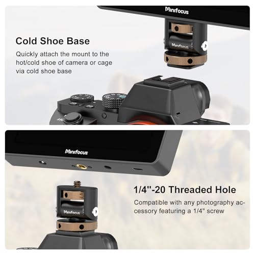 Camera Monitor Mount with Cold Shoe, 360° Swivel 120° Tilt Mount Holder, Aluminum 1/4" Mini Ball Head Cold Shoe Adapter with 1/4"-20 Thread for Small Field Monitor, Camera/Phone Cage, LED Video Light - style: S1112