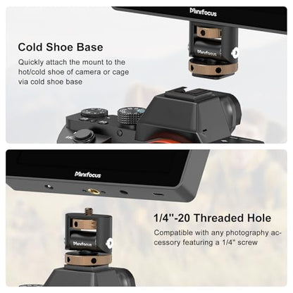 Camera Monitor Mount with Cold Shoe, 360° Swivel 120° Tilt Mount Holder, Aluminum 1/4" Mini Ball Head Cold Shoe Adapter with 1/4"-20 Thread for Small Field Monitor, Camera/Phone Cage, LED Video Light - style: S1112