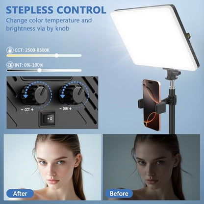 2 Pack Led Video Light Kit, 4000mAh Rechargeable Lithium Battery, Light Panel 2500k-8500k 2200Lux 79 inches Light Stand for Studio Photography Light Video Recording Game Live Streaming