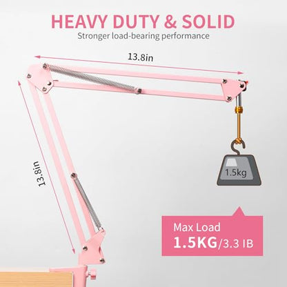 FEELWORLD AMS1 Microphone Boom Arm, Adjustable Mic Arm Stand with 3/8” to 5/8” Screw, Compatible with PM1 and other Mics for Podcast Straming Gaming Studio （Pink) - color: Pink