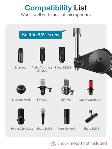 InnoGear Microphone Arm Stand, Heavy Duty Mic Arm Microphone Stand Suspension Scissor Boom Stands with Mic Clip and Cable Ties for Blue Yeti Snowball Hyper X QuadCast SoloCast Fifine Gaming(Large) - size: Large