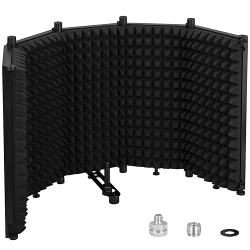LZSIG Microphone Isolation Shield, Foldable Mic Shield with Triple Soundproof, Reflection Filter with 3/8" and 5/8" Threaded for Recording Studio, Podcasts, Singing, and Broadcasting - XL(30"x12.9")