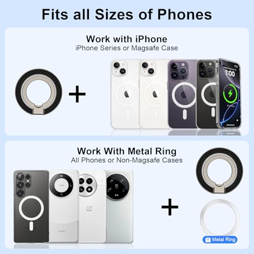Magnetic Phone Ring Holder for MagSafe Dual-Side Magnetics, Removable Magsafe Phone Grip with Kickstand for Samsung Galaxy S26 S25 S24 Ultra Z Flip7 iPhone 17 16 Plus 15 Pro Max,Fit Magnetic Car Mount - color: gray
