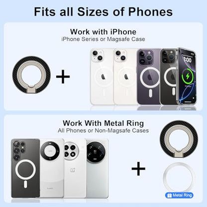 Magnetic Phone Ring Holder for MagSafe Dual-Side Magnetics, Removable Magsafe Phone Grip with Kickstand for Samsung Galaxy S26 S25 S24 Ultra Z Flip7 iPhone 17 16 Plus 15 Pro Max,Fit Magnetic Car Mount - color: gray
