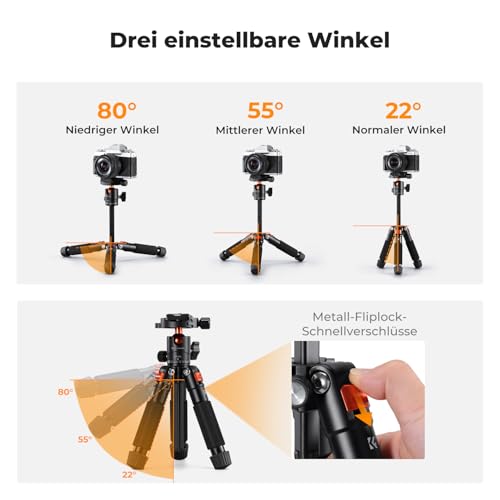 K&F CONCEPT Mini Desk Tripod, 21.6'' Compact Small Tripod with Ball Head Load up to 13.22 lbs/6 KG, 1/4 inch Quick Shoe Plate& Phone Holder for DSLR Camera Phone. - style: S225A0+BH-25L