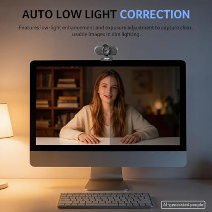 Acer 1080p Webcam USB Plug and Play Webcam for PC with Noise Cancellation Microphones Computer Camera for Desktop Streaming Gaming Online Meeting Wide Angle Privacy Cover A-to-C Adapter Easy Setup - color: Black