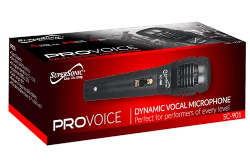 Supersonic SC-901 ProVoice Dynamic Professional Microphone, Uni-Directivity for Clean Sound, POP Filter for Reduced Background Noise, 5ft. Cable, On/Off Switch, Reduce Background Noise and Feedback