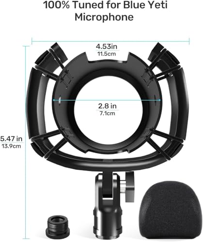 [2026 Upgrade]Custom Blue Yeti Shock Mount with Pop Filter - Elastic Suspension Design Reduces Vibration Noise, Shock Mount 100% Fits Blue Yeti, Matches Mic Boom Arm, with 3/8" to 5/8" Screw Adapter - size: Blue Yeti Shock Mount