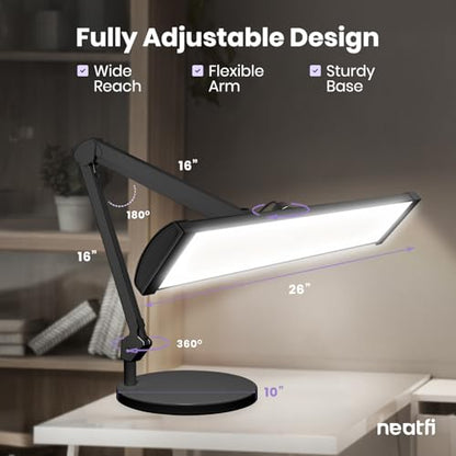 Neatfi 3,500 Lumens LED Desk Lamp – 45W Dimmable Task Light | 3 Light Modes | 540 SMD LEDs | Touch Control | Adjustable Arm | Reading, Craft, Workbench & Office (Black-3, 26-Inch Wide Shade) - color: Black-3
