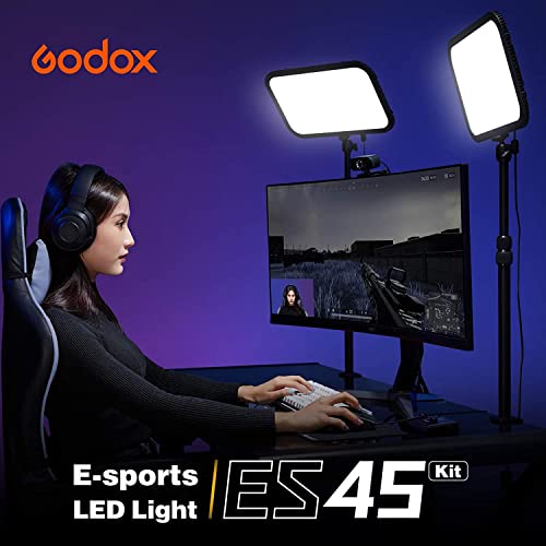 Godox ES45 Desktop LED Key Light for Streaming&Video Calls, Soft Dimmable 2800K-6500K, Magnetic Remote, App Control, Extendable Clamp Stand, Flicker-Free Light for YouTube, Twitch, Zoom&Home Office