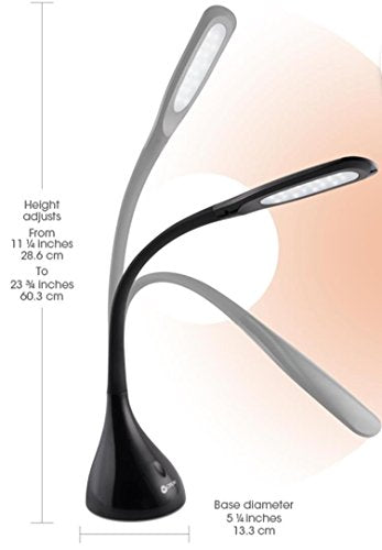 OttLite Creative Curves LED Desk Lamp, Black | Natural Daylight LEDs | 4 Brightness Settings | Adjustable Flexible Neck | 11.25 to 23.75 inches - color: Black