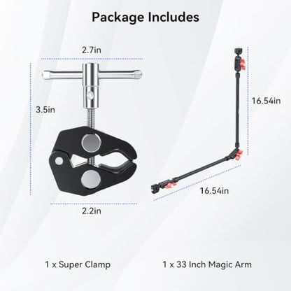 UEEBIT 33" Camera Arm with Desk Super Clamp, Articulating Extra-Long Magic Arm 360° Ball Heads with 1/4" & 3/8" Threads Screws for Phone, Mic, Light, Webcams, Action Camera (Black Red) - size: 33inch