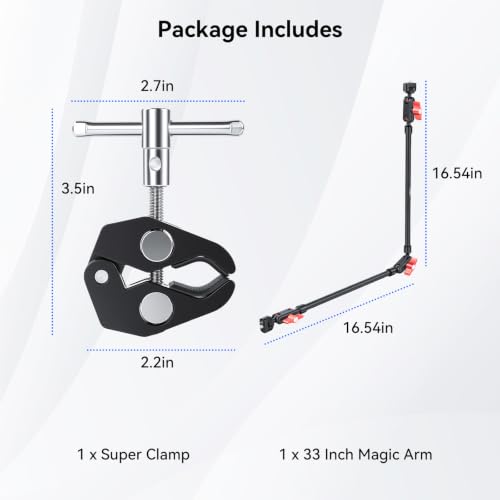 UEEBIT 33" Camera Arm with Desk Super Clamp, Articulating Extra-Long Magic Arm 360° Ball Heads with 1/4" & 3/8" Threads Screws for Phone, Mic, Light, Webcams, Action Camera (Black Red) - size: 33inch