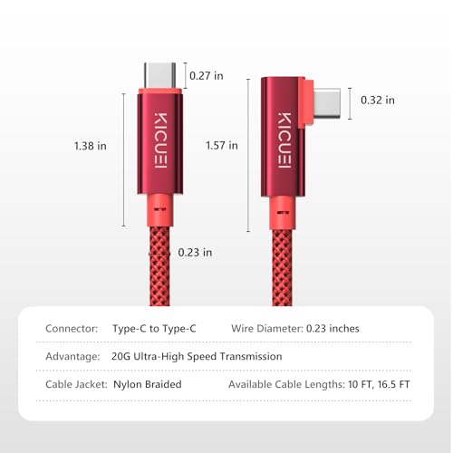 USB-C to USB-C Tethering Cable 16.5FT (5m), Right Angle Photography Cord, 20Gbps Fast Transfer, 4K@60Hz, PD Power Delivery, Compatible with Sony/Canon/Nikon, MacBooks, Cameras & Computers - size: 16.5FT (5m)