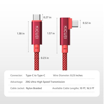 USB-C to USB-C Tethering Cable 16.5FT (5m), Right Angle Photography Cord, 20Gbps Fast Transfer, 4K@60Hz, PD Power Delivery, Compatible with Sony/Canon/Nikon, MacBooks, Cameras & Computers - size: 16.5FT (5m)