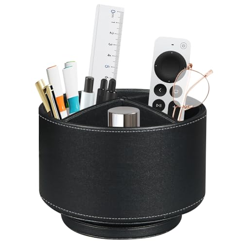TV Remote Control Holder for Table, 360 Swivel Pen Holder for Desk Organizers and Accessories, Nightstand Organizer Caddy for Media Controllers/Office Supplies, Bedside Decorations for Living Room - color: Black