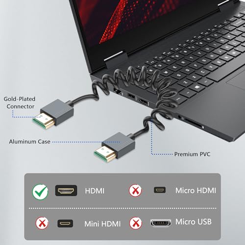 CERRXIAN 8K HDMI Coiled Cable, Ultra HD High Speed HDMI to HDMI Coiled Cable 2.1 Support 8K 4K 3D and Dynamic HDR Up to 48Gbps, Compatible with TV, PC,Camera Monitors Projector ect 3FT/0.9M