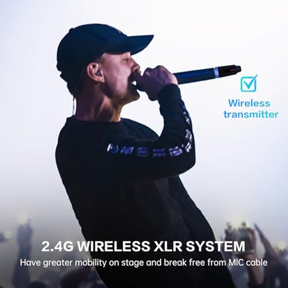 EBJ Wireless Microphone Transmitter Receiver 2.4Ghz, XLR Microphone Wireless System, Rechargeable Wireless Mic Adapter for Audio Mixer, Dynamic Mic, PA Speaker,electric guitar (M-04)