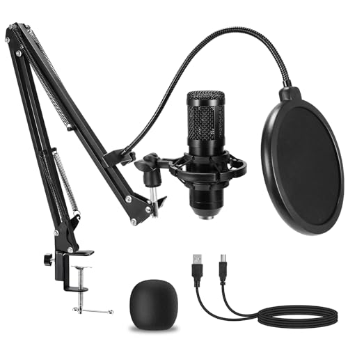 AMOOX Condenser Microphone,Professional USB Microphone Plug & Play PC Computer Microphone Condenser Cardioid Mic Kit with Adjustable Boom Arm Stand Shock Mount,for Podcast,Streaming,YouTube，Tiktok