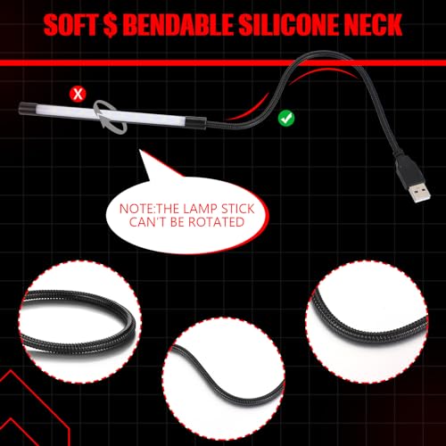 Tujoe 2 Pieces USB LED Light for Laptop Keyboard Gooseneck Light Computer Lamp Flexible Stick Dimmable LED Lamp Touch Switch for Reading Book(Black) - color: Black