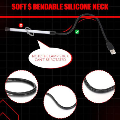 Tujoe 2 Pieces USB LED Light for Laptop Keyboard Gooseneck Light Computer Lamp Flexible Stick Dimmable LED Lamp Touch Switch for Reading Book(Black) - color: Black