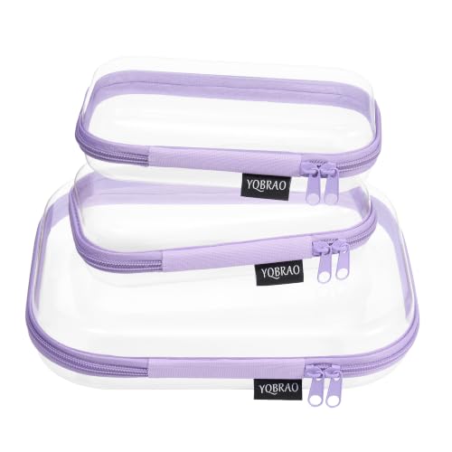 YQBRAO Clear Hard Shell Organizer Cases, 3-Pack, Purple | Rigid 1.2 mm PET organizers with multi-size design for cosmetics, travel storage, and everyday essentials - color: Purple, size: MSS