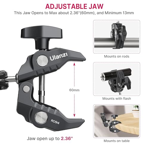 ULANZI Super Clamp Camera Clamp Mount Monitor 360° Ballhead Magic Arm Double Ball Head Adapter with 1/4"-20 & 3/8"-16 Thread for Canon Nikon DSLR Camera/Gopro/LED Lights/Ronin-M/Ronin MX/Freefly MOVI - size: Gopro Adapter Kit