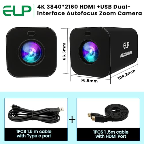 ELP 12X Zoom 4K 30fps USB Camera 1080P 60fps HDMI USB Webcam Autofocus Manual Focus PC Web Cam H.265 H.264 High Speed Web_Camera for Church Streaming Video Conference - style: 12X Zoom