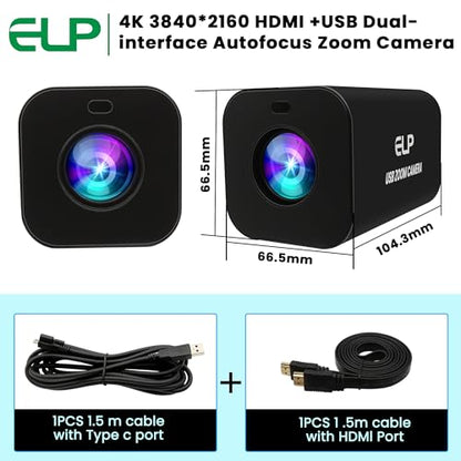 ELP 12X Zoom 4K 30fps USB Camera 1080P 60fps HDMI USB Webcam Autofocus Manual Focus PC Web Cam H.265 H.264 High Speed Web_Camera for Church Streaming Video Conference - style: 12X Zoom