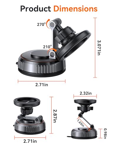 Miracase for MagSafe Car Mount[3600gf Strong Magnet & 89+LBS Suction Base]Vacuum Magnetic Phone Holders for Your Car, 360° Adjustable Dashboard & Windshield Mount with Dash Accents for All Smartphones - color: Carbon Black